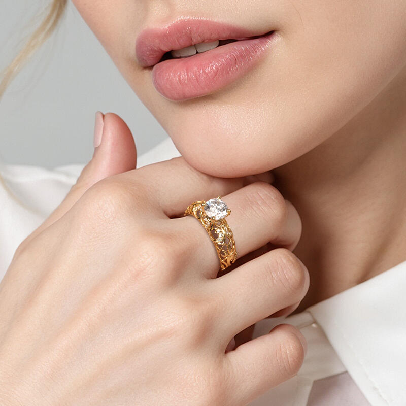 "The Starry Heavens" Round Cut Side Stone Engagement Ring