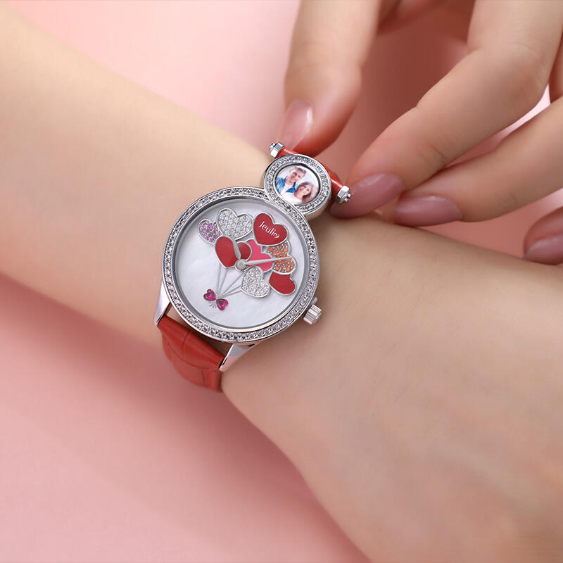 Jeulia Orologio da donna con foto personalizzata e palloncino a forma di cuore con quadrante in madreperla