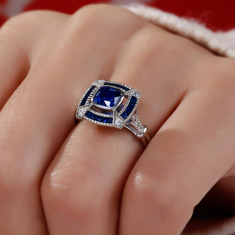 Jeulia Halo Cushion Cut Sterling Silver Ring