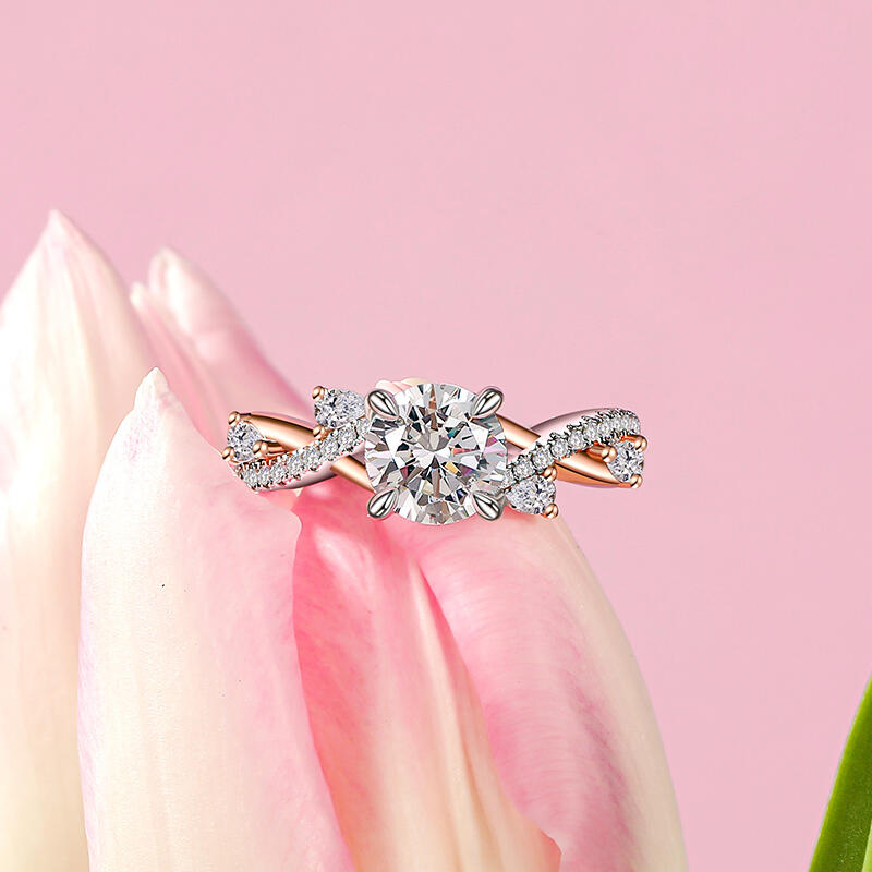 Jeulia Twistd Vine Two-Tone Round Cut Engagement Ring