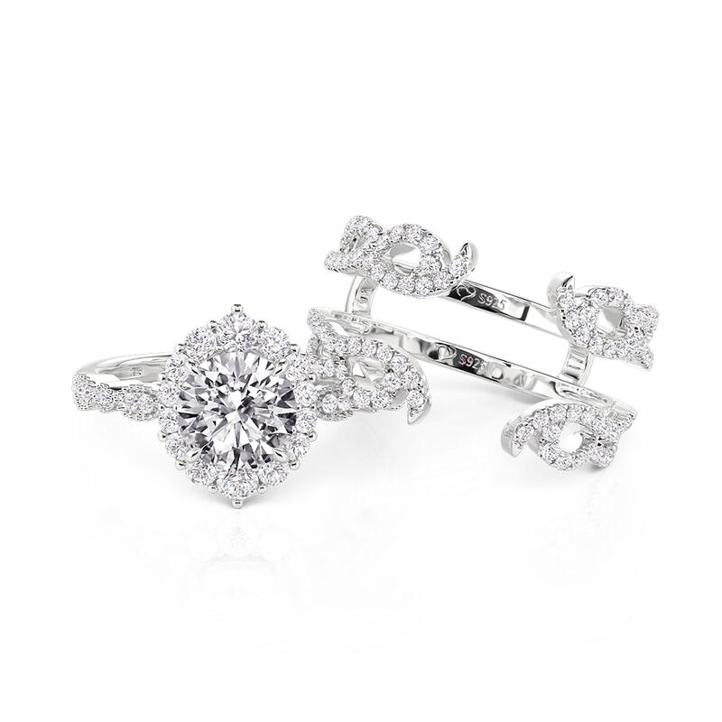 Jeulia Round Halo Engagemnt Ring with Butterfly Enhancer Set