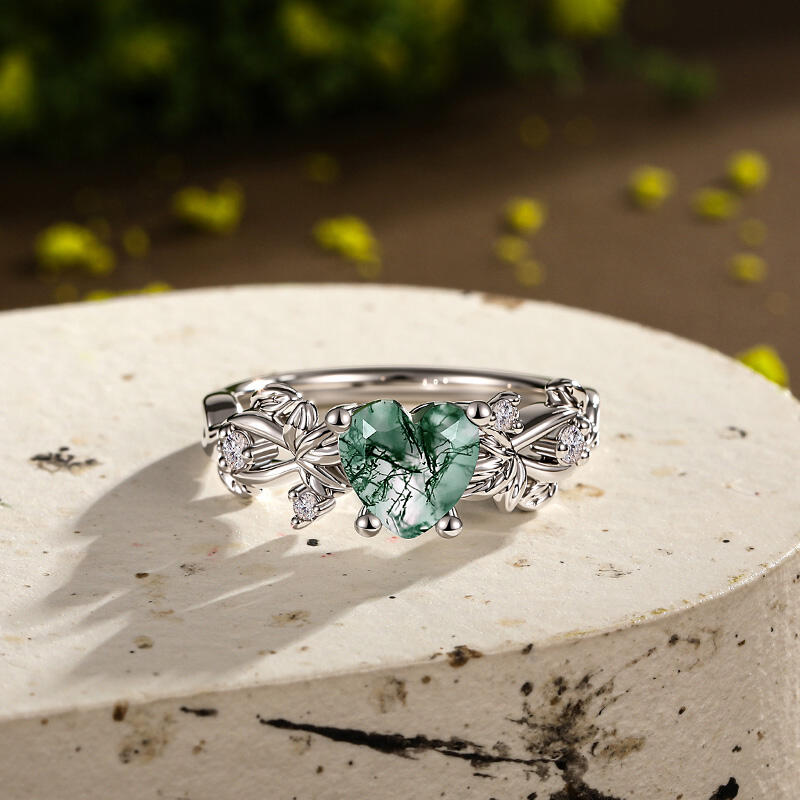 Jeulia Infinity Twisted Leaf Vine Heart Moss Agate Engagement Ring