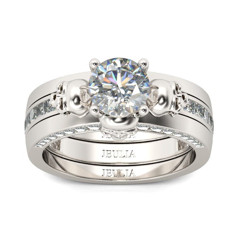 Jeulia Interchangeable Round Cut Sterling Silver Skull Ring