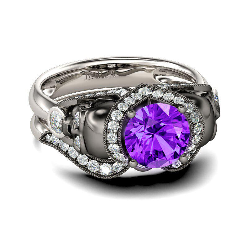 Jeulia Milgrain Round Cut Sterling Silver Skull Ring