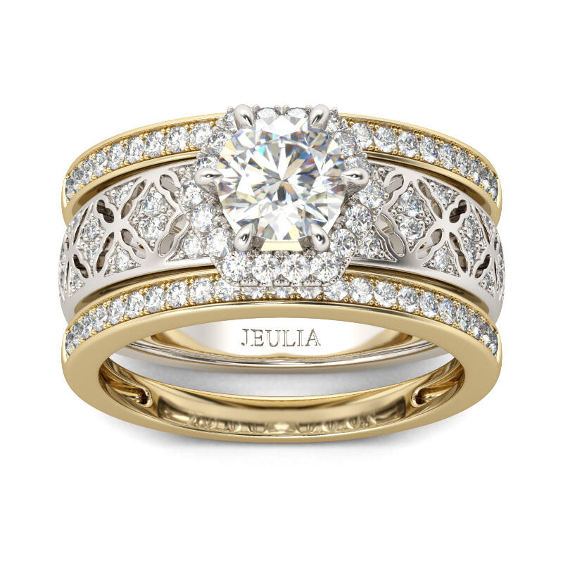 Jeulia Ensemble de Bagues Set 3 Anneaux Halo Vintage en Argent Sterling Coupe Ronde