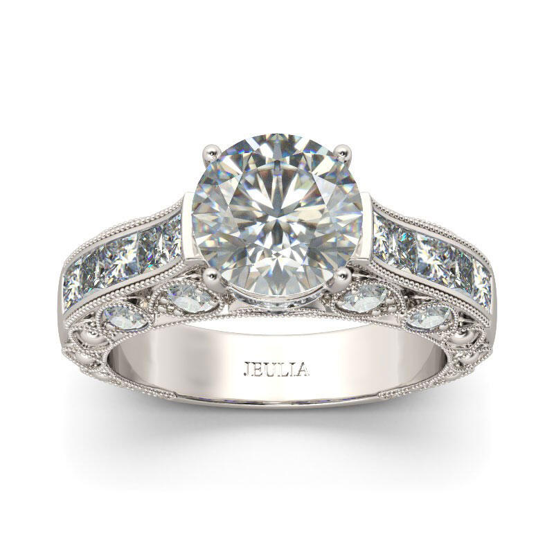 Jeulia Vintage Three Side Pave Round Cut Sterling Silver Ring