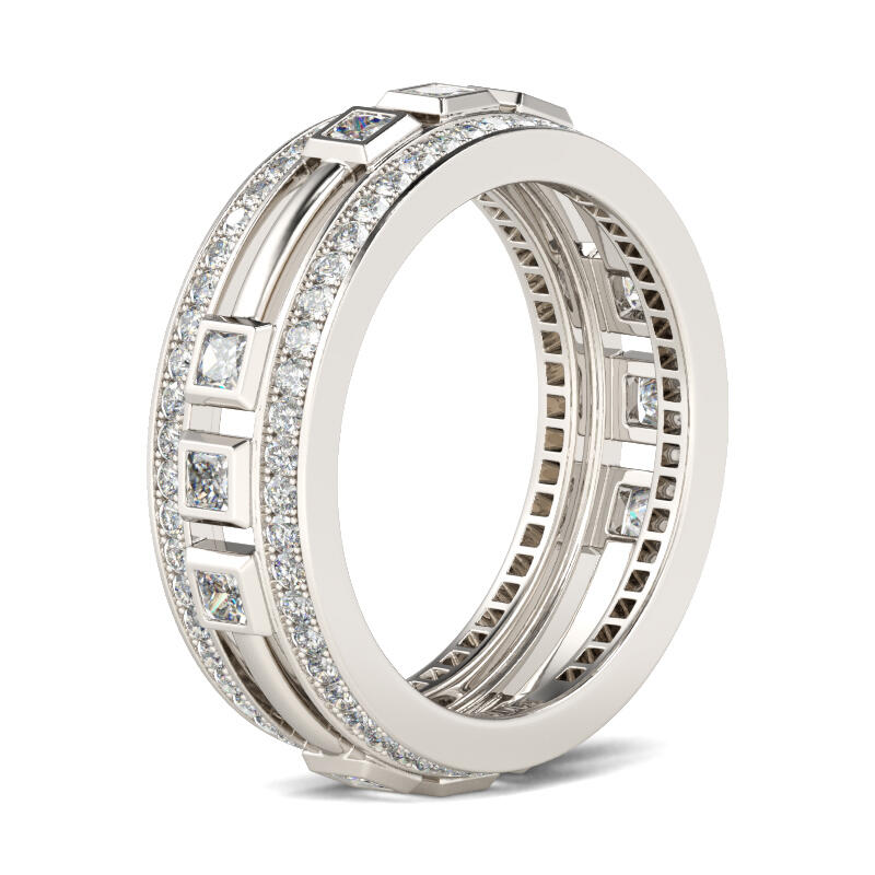 Jeulia Split Shank Princess Cut Sterling Silver Men's Band