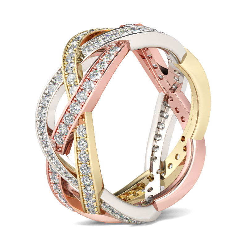 Jeulia Tri-Tone Intertwined Sterling Silver Women's Band