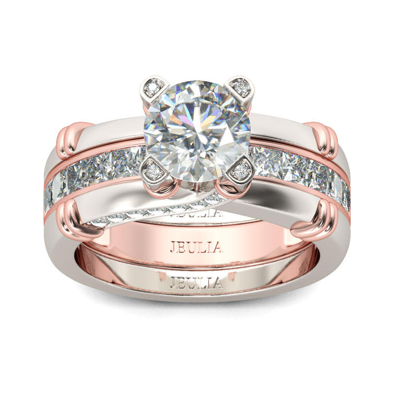 Jeulia Conjunto De Anillos Intercambiables De Nudo De Talla Redonda En Plata De Ley