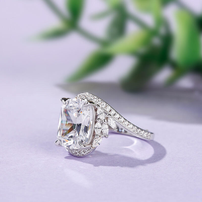 Jeulia Leaf Design Cushion Cut Sterling Silver Ring