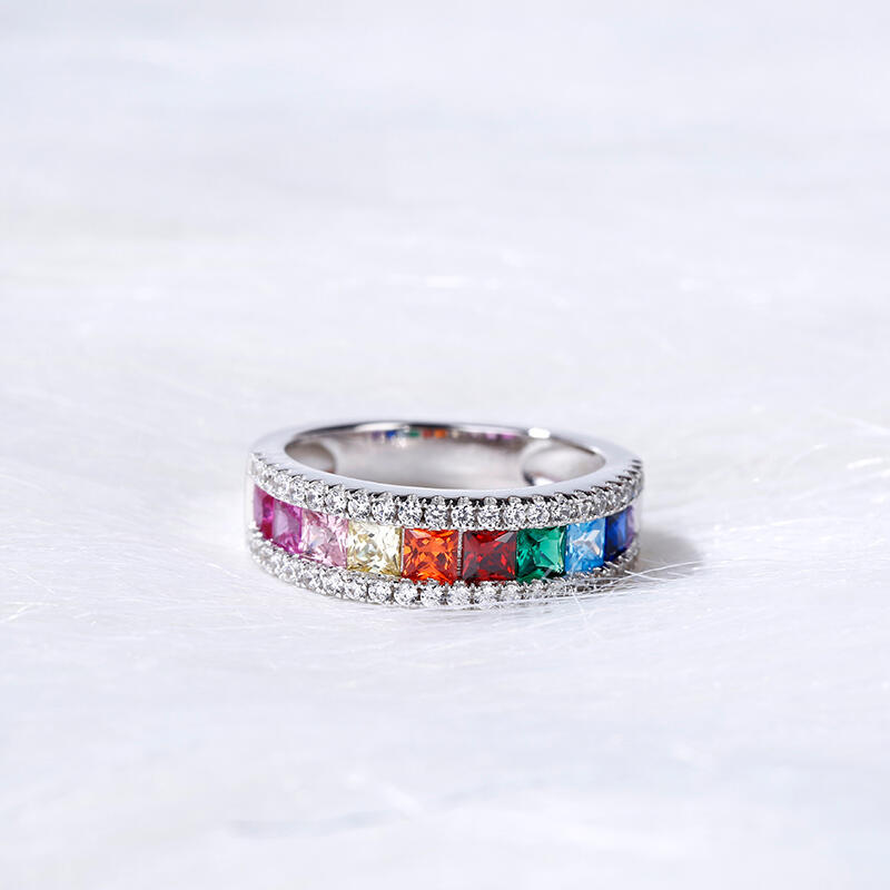 Jeulia Anillo Múlticolor De Plata Esterlina Con Corte Princesa