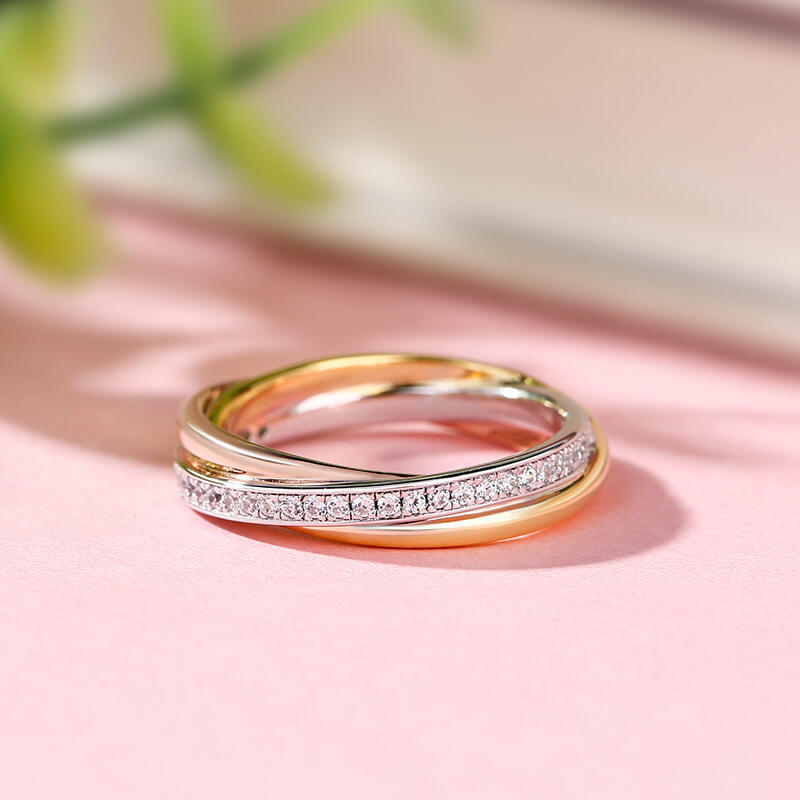 Jeulia Three Tone Round Cut Sterling Silver Women's Band