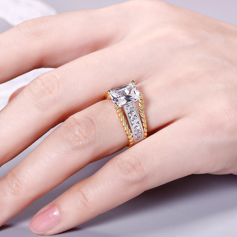 Jeulia Two Tone Radiant Cut Sterling Silver Ring