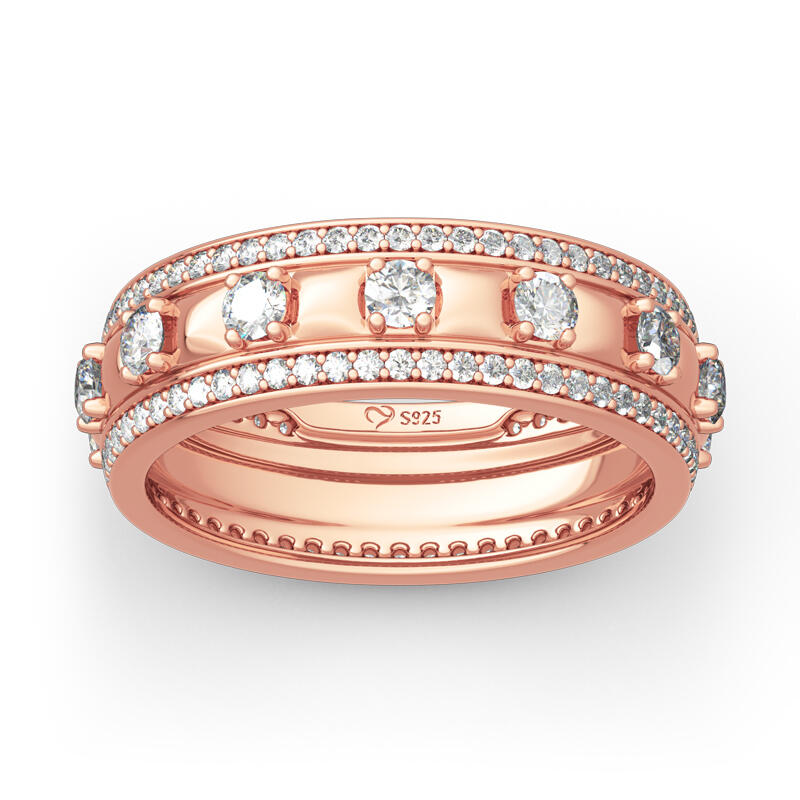 Jeulia Rose Gold Tone Round Cut Sterling Silver Women's Band