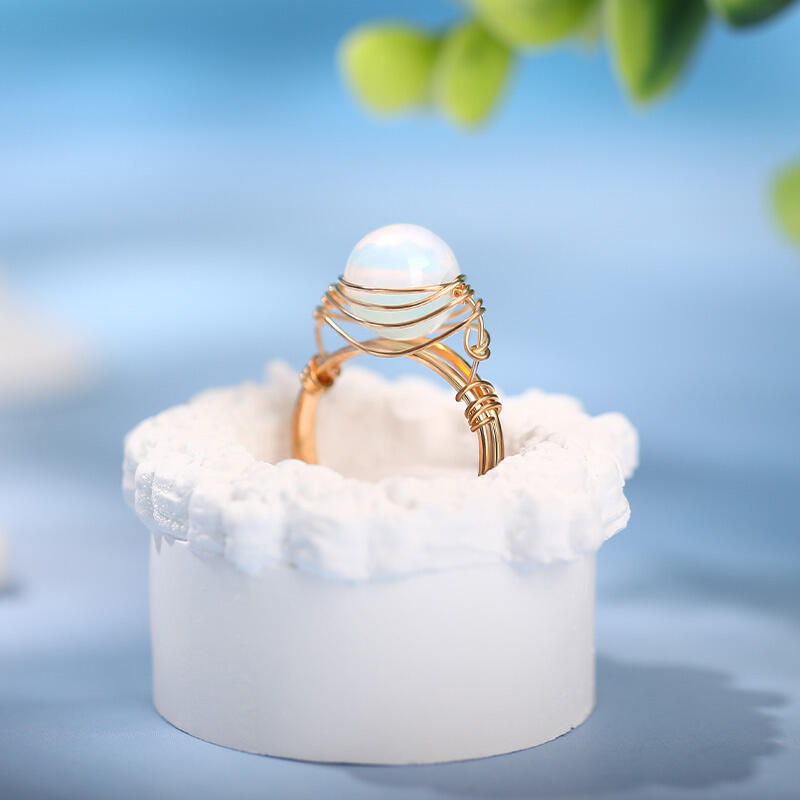 Jeulia Anel feminino ajustável opala natural com fio