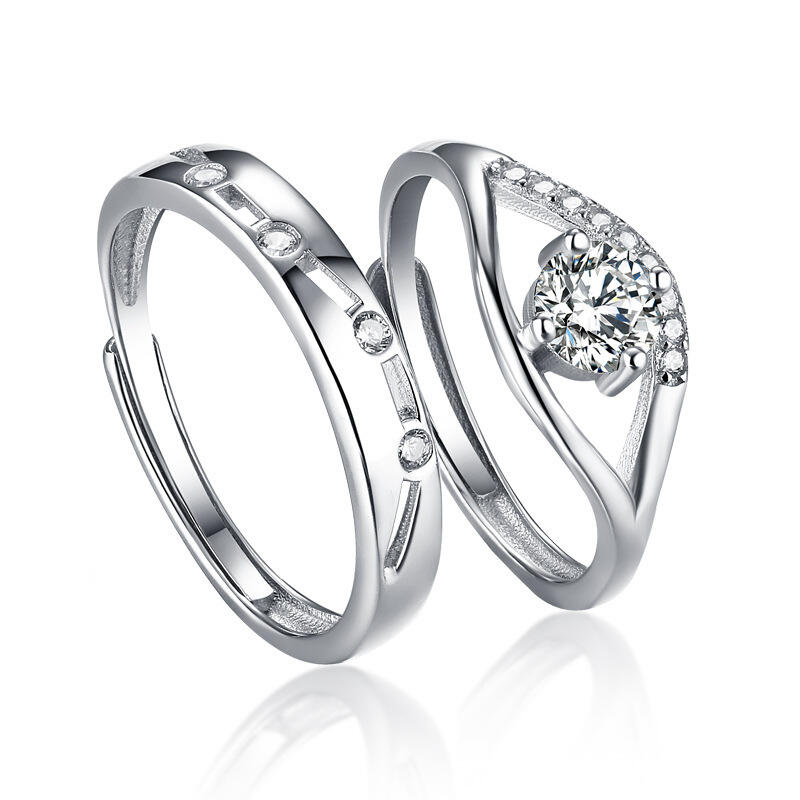 Jeulia Classic Round Cut Sterling Silver Adjustable Couple Rings