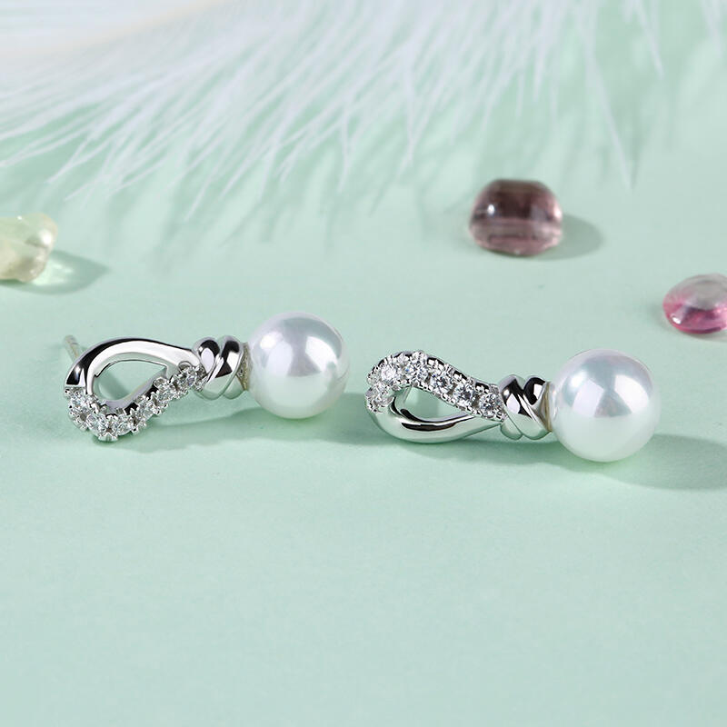 Jeulia Knot Cultured Pearl Sterling Silver Earrings