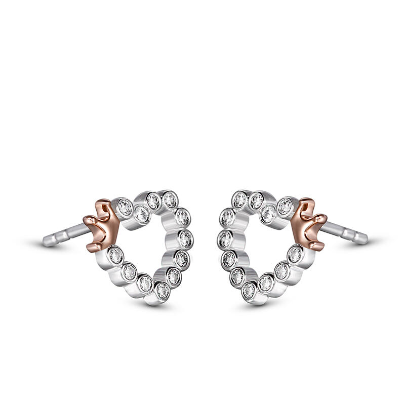 Jeulia Pendientes de niños en forma de corazón con corona de plata de ley