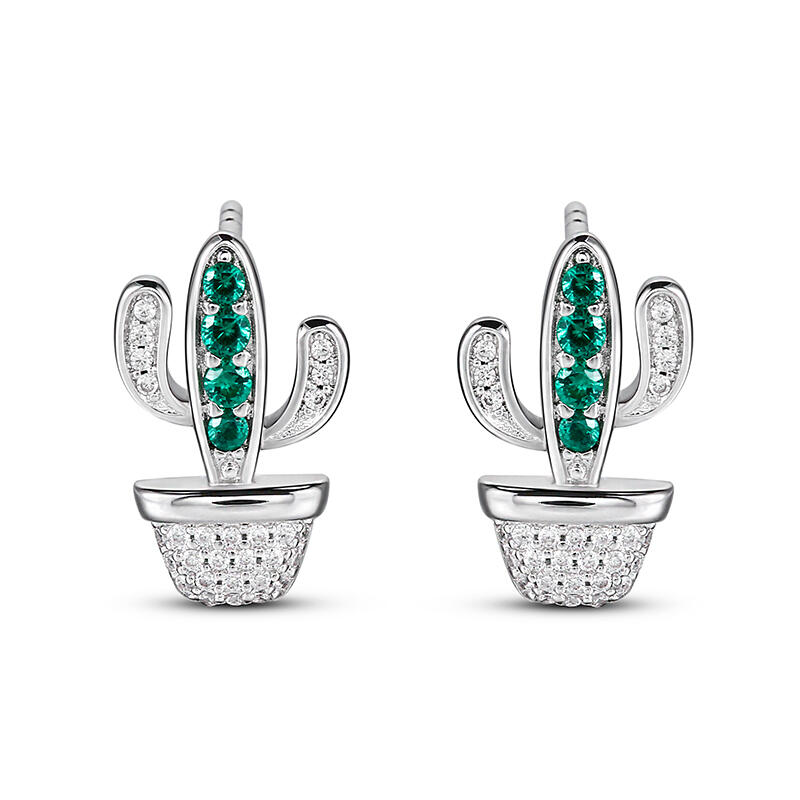Jeulia "Desert Cactus" Sterling Silver Children's Earrings