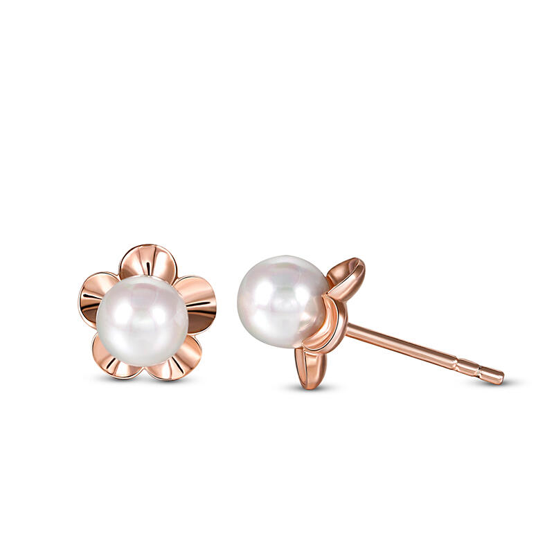 Jeulia "Ruffled Petals" Cultured Pearl Sterling Silver Children's Earrings