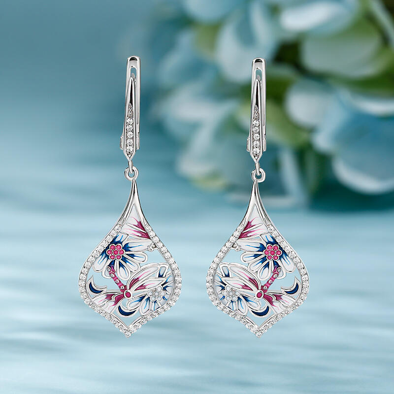 Jeulia "Life & Vitality" Dragonfly Enamel Sterling Silver Drop Earrings