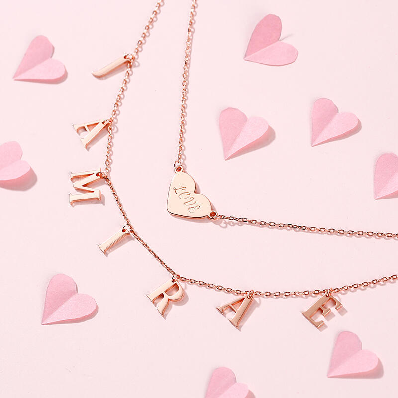 Jeulia Double Layer Heart Name Personalized Sterling Silver Necklace