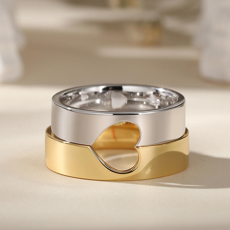 Jeulia Anillos para pareja de boda con diseño de corazón dos tonos plata de ley