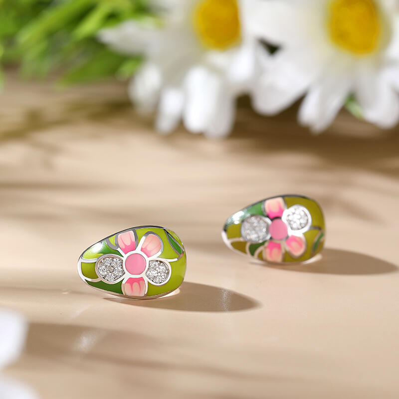 Jeulia "Bright Mood" Flower Enamel Sterling Silver Earrings