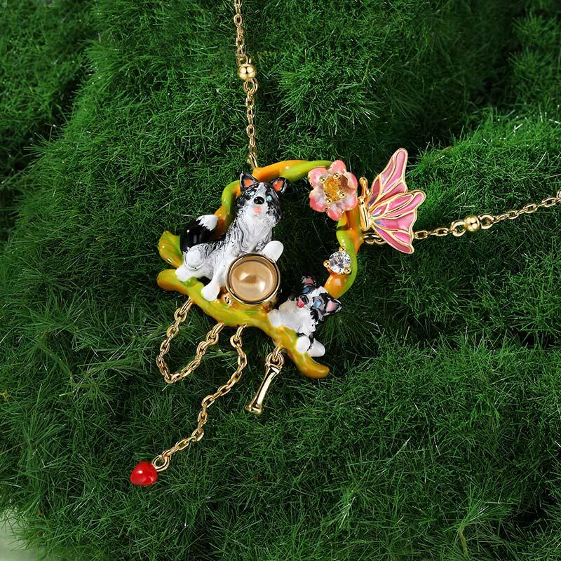 Jeulia Collar de Plata de Ley con Proyección de Foto Personalizada Diseño Border Collie