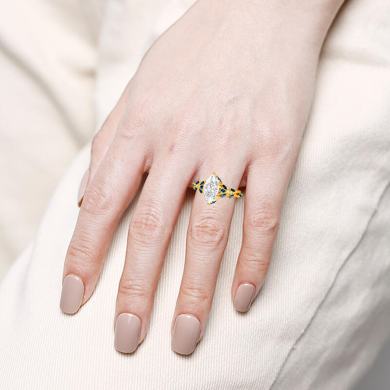 "A Gleam of Fondness" Marquise Cut Cluster Side Stone Engagement Ring