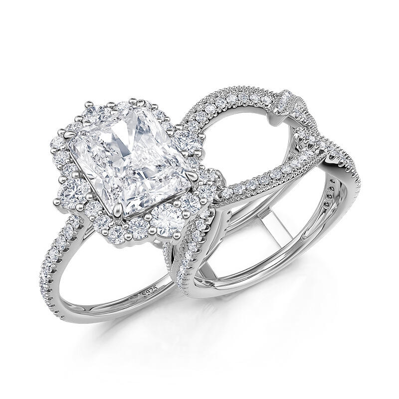 Jeulia Interchangeable Halo Engagement Ring Set Twisted Radiant Cut Sterling Silver