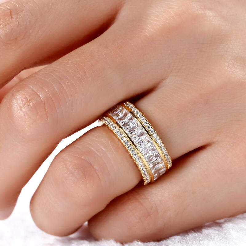 Jeulia Gold Tone Radiant Cut Sterling Silver Women's Band