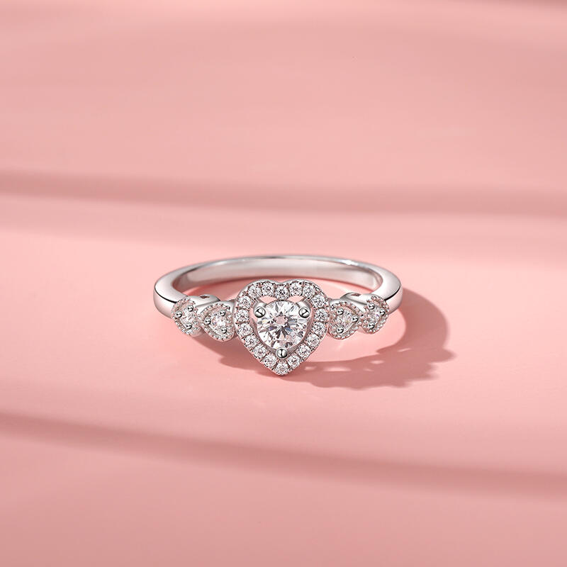 Jeulia Heartbeat Promise Ring Milgrain Sterling Silver Round Cut