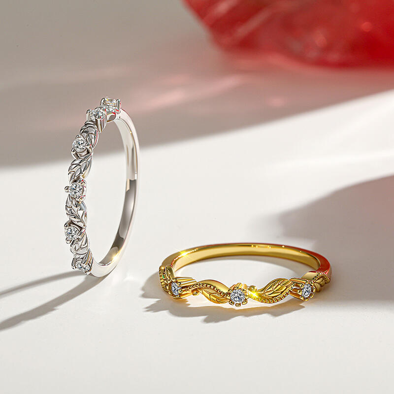 Jeulia Everyday Two Tone Leaf and Flower Stackable Ring Set