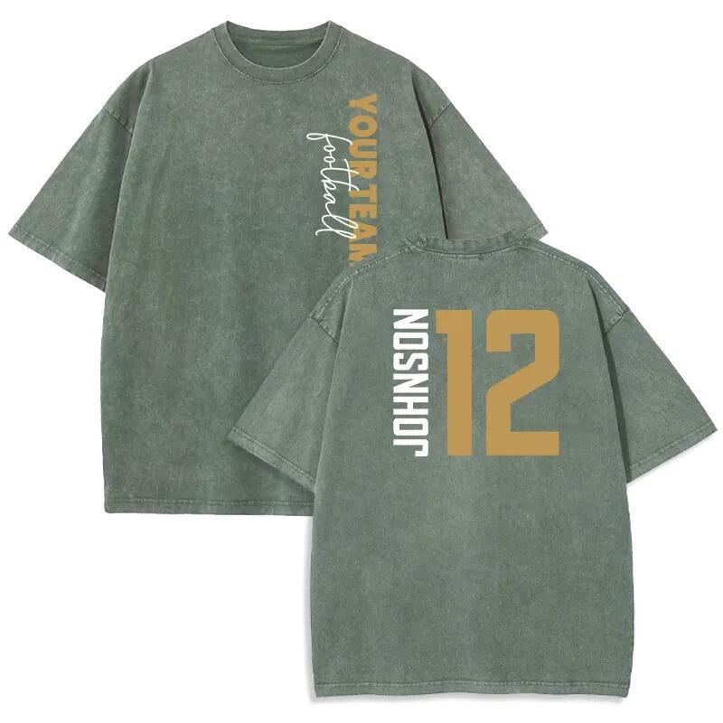 Personalized Washed T-shirt Custom Team Name and Player Message Unisex Design Gift for Sports Lover