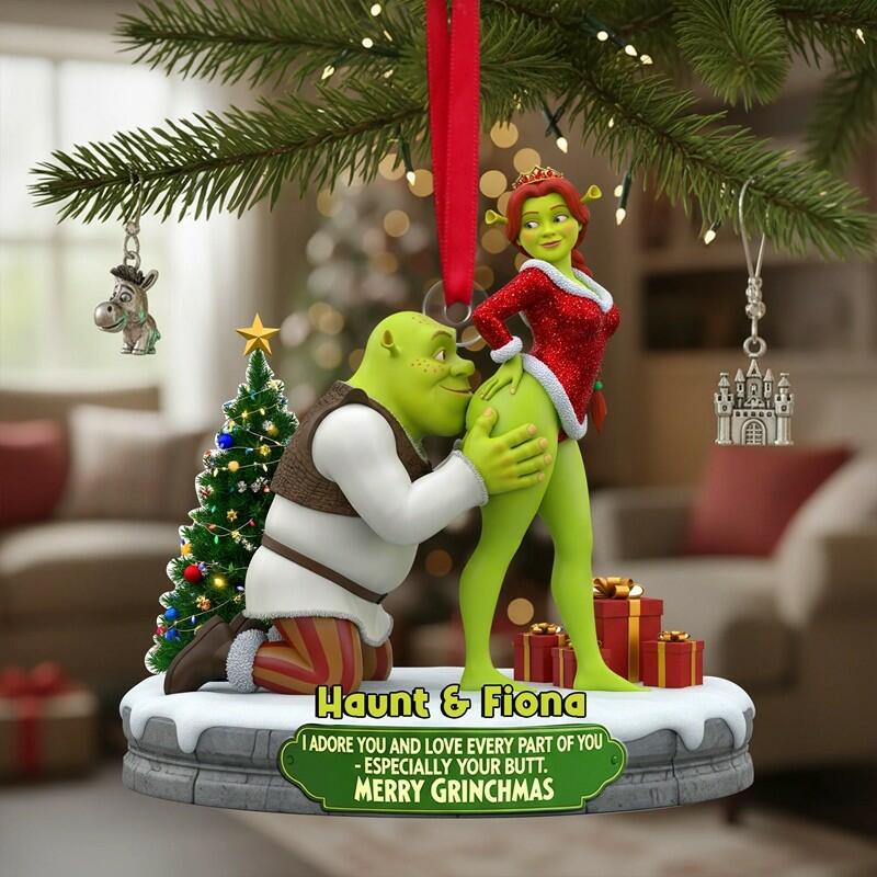 Personalized Green Anime Character Hanging Ornament with Christmas Tree Fun Gift for Couples