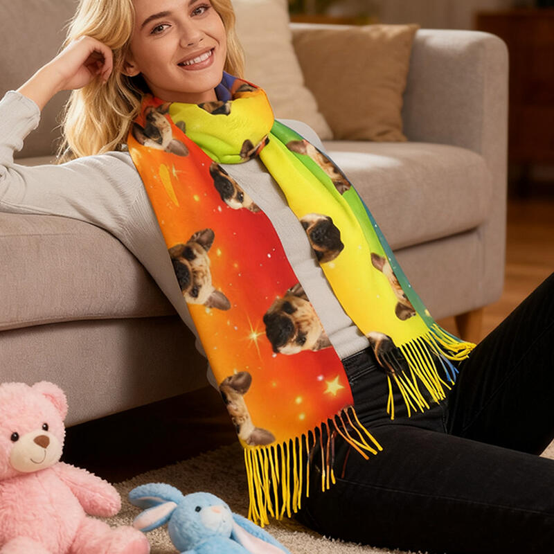 Anpassad halsduk med foto på husdjur Regnbågsfärgad valphalsduk Nyårspresent till djurälskare