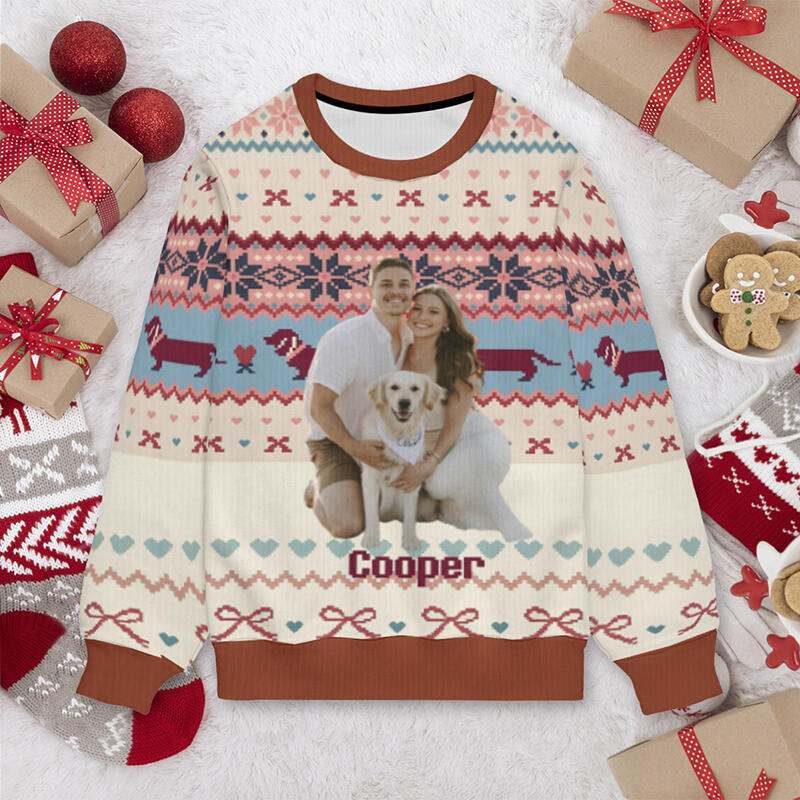 Personalized Ugly Sweater Unisex Custom Photo Dachshund Cute Pattern Design Christmas Gift for Pet Lovers