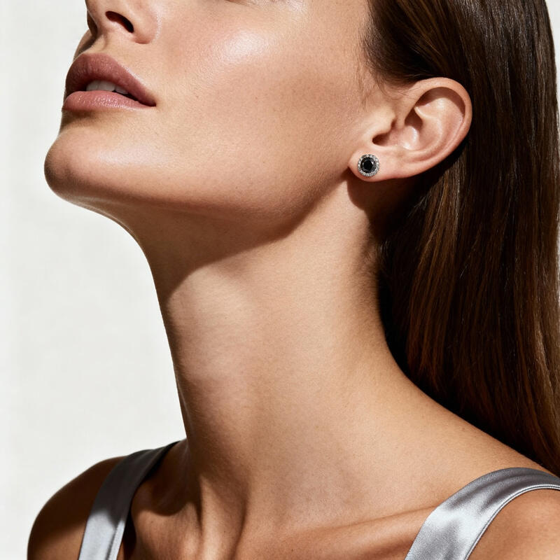 Jeulia Moissanite Simple Round Halo Black Stud Earrings Sterling Silver