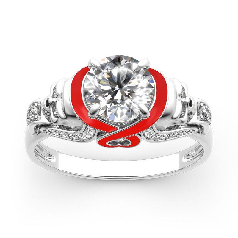 Jeulia Round Cut Heart Design Enamel Two Skull Sterling Silver Ring