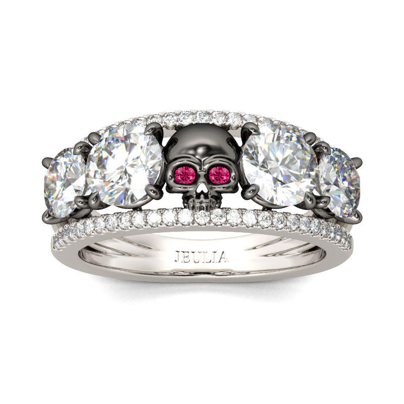 Jeulia Anillo Con Dos Tonos De Caravera De Talla Redonda En Plata De Ley