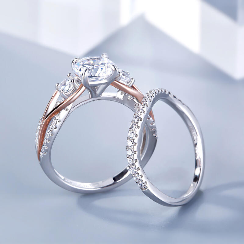 Jeulia Ensemble de bagues Double empilables en argent pour femmes pierre de Zircon, fiançaille