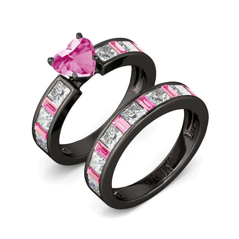 Jeulia Heart Cut Sterling Silver Ring Set