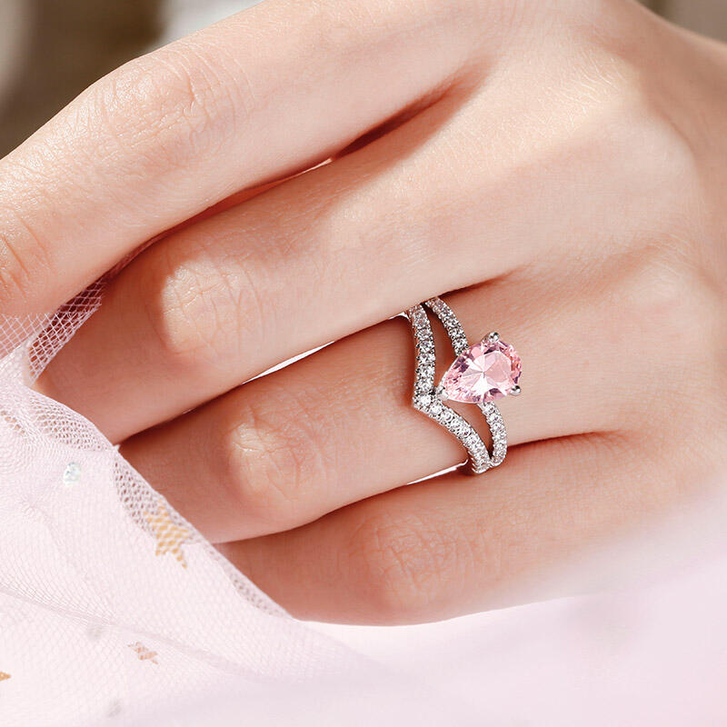 Jeulia Pear Cut Synthetic Morganite Sterling Silver Ring