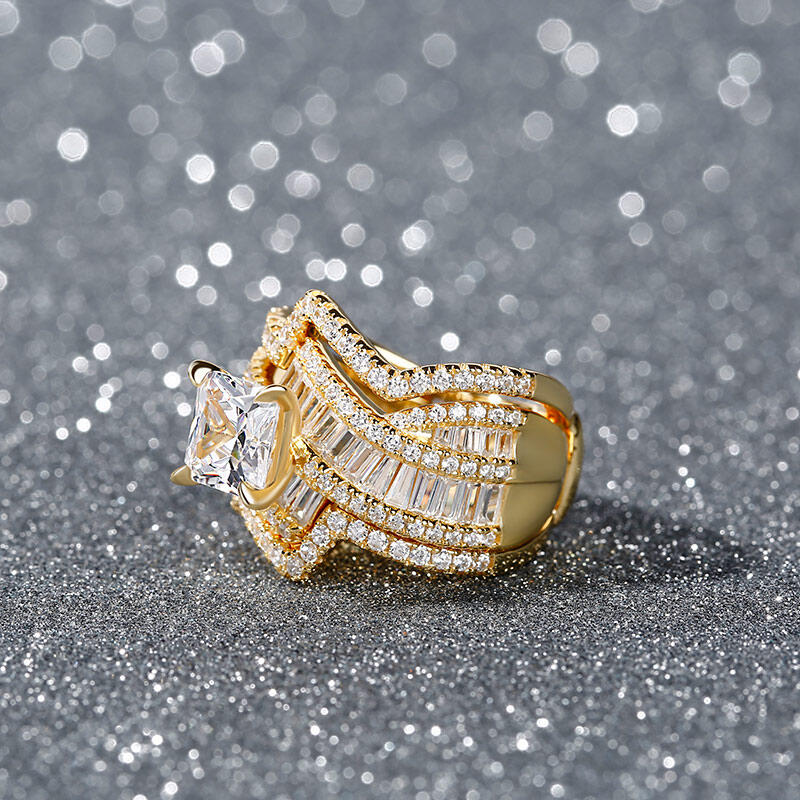 Jeulia Bypass Princess Cut Enhancer Sterling Silver Ring