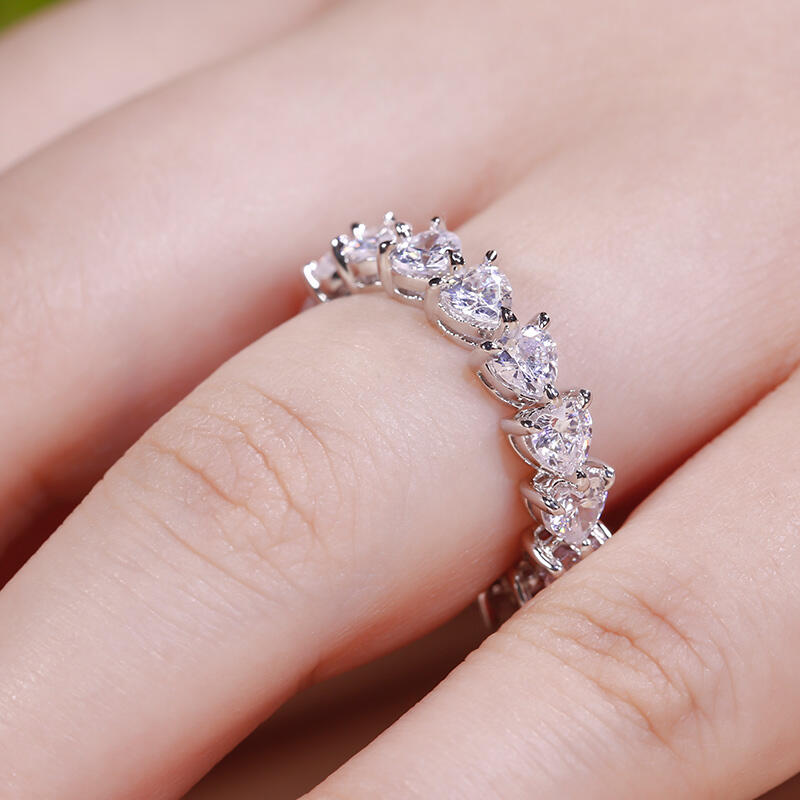 Jeulia Classic Heart Cut Sterling Silver Eternity Band