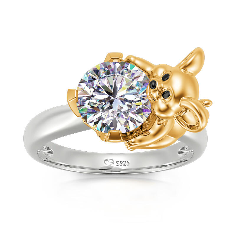 Jeulia Hug Me "Who Moved My Cheese" Mouse Round Cut Sterling Silver Ring