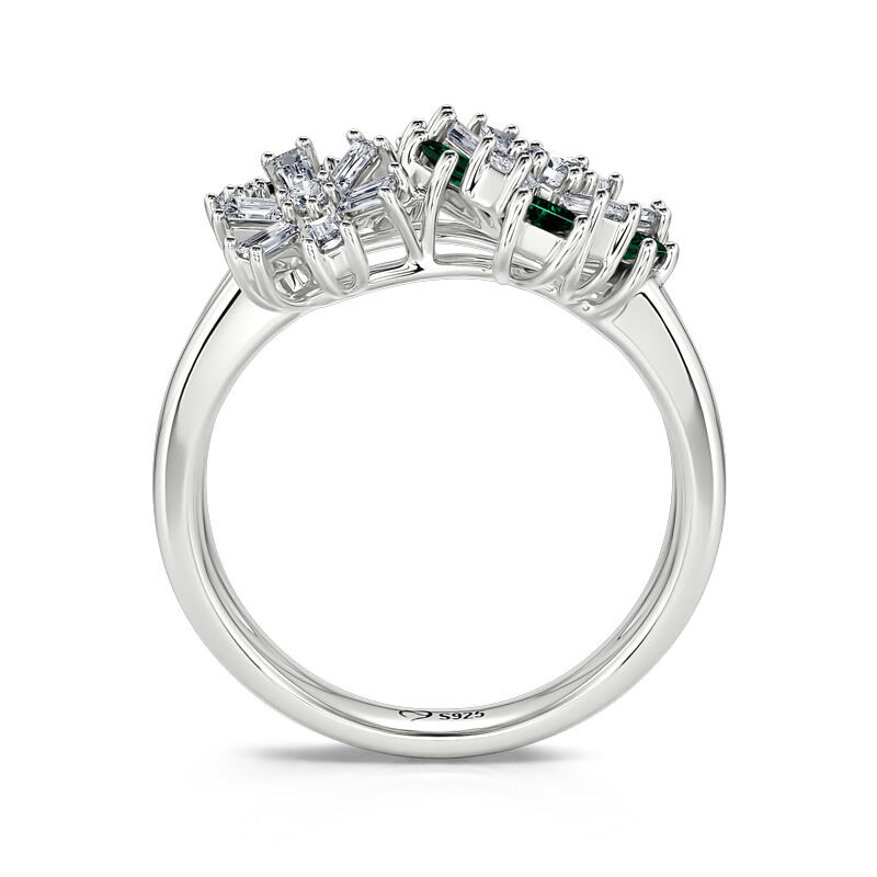 Jeulia Fancy Snowflake Emerald Cut Sterling Silver Ring