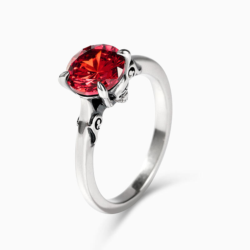 Jeulia Anillo de plata de ley con diseño de calavera y corte redondo