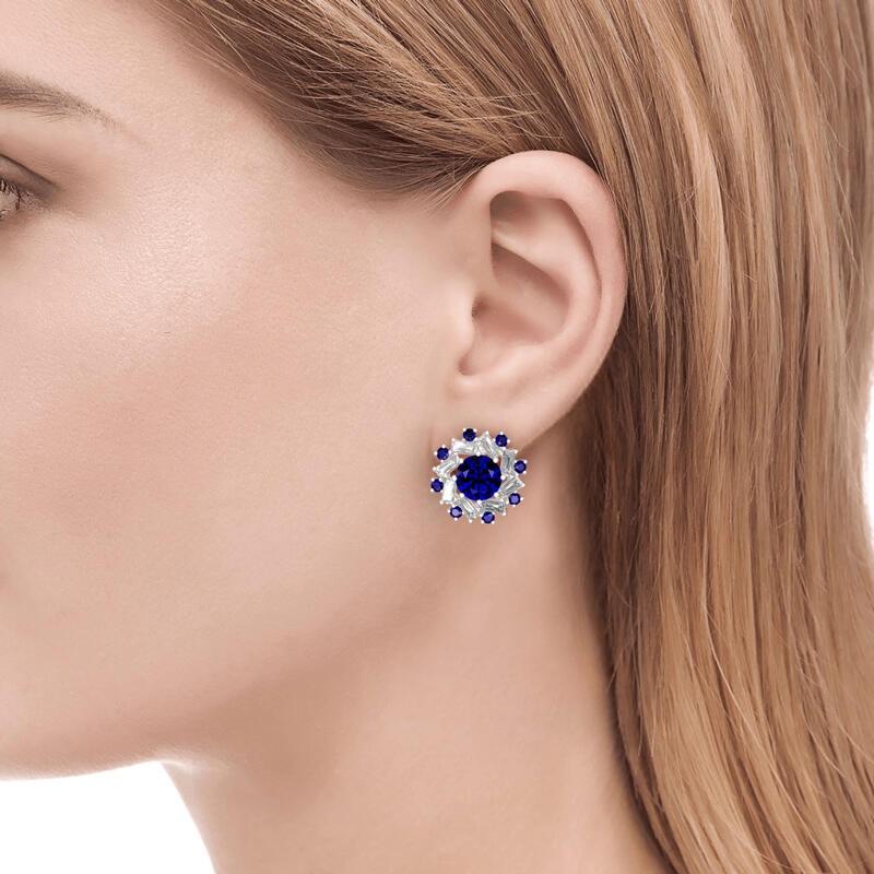 Jeulia Halo Round Cut Sterling Silver Stud Earrings